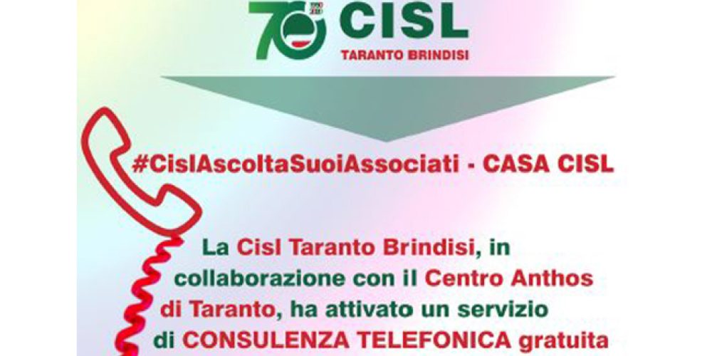 Lo sportello ascolto della CISL Taranto Brindisi attivo anche nella fase 2