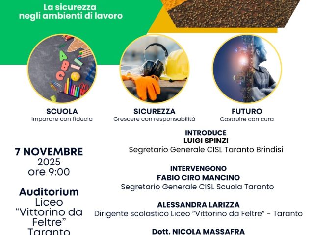 Scuola, sicurezza, futuro: la Cisl dialoga a Taranto con la 3^B del &#8220;Vittorino Da Feltre&#8221;